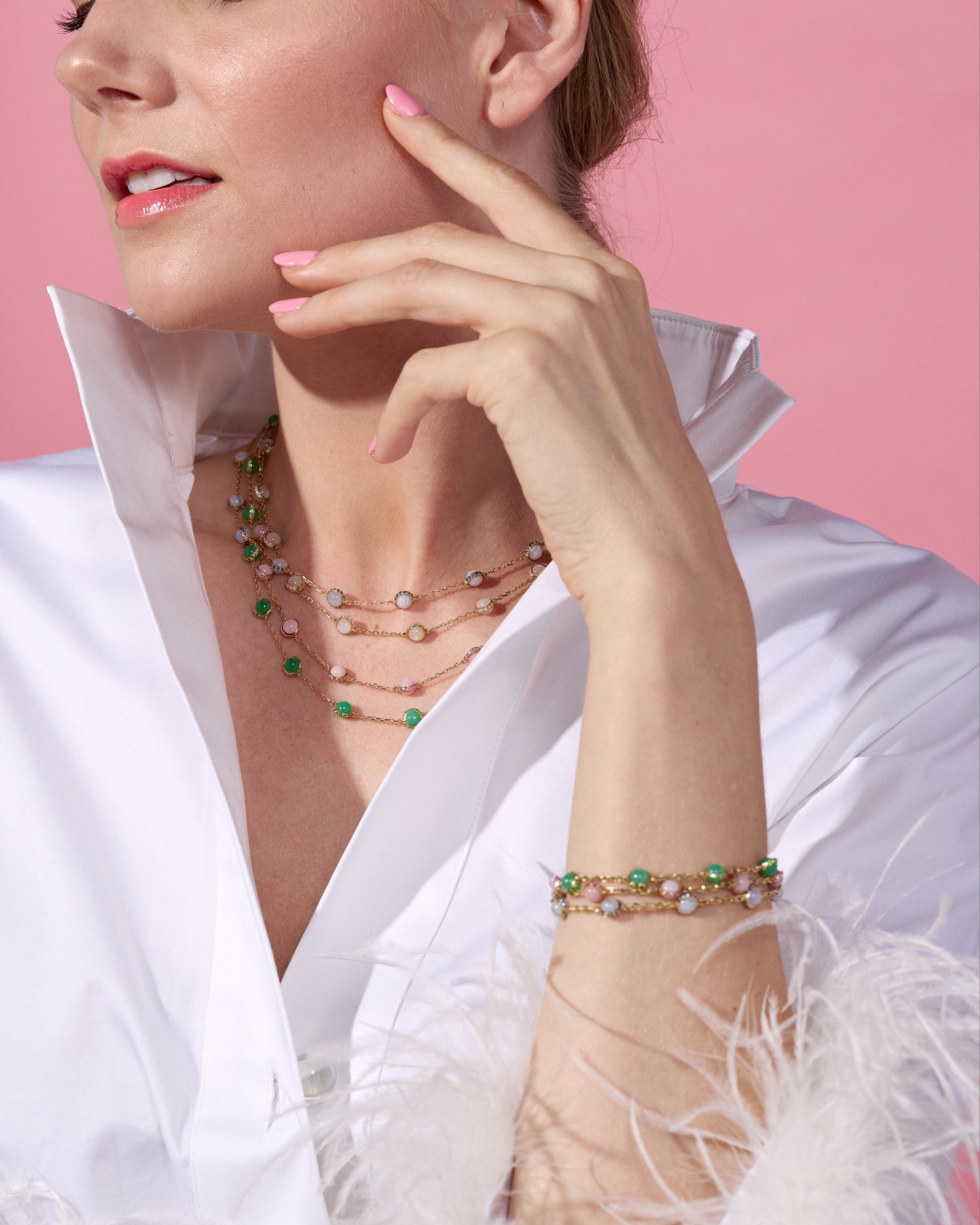 Found Cabochon Station Bracelet - Turquoise & Pink Sapphire