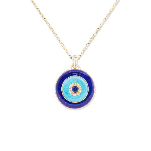 Evolve Stone Inlay Disk Pendant Necklace - Blue