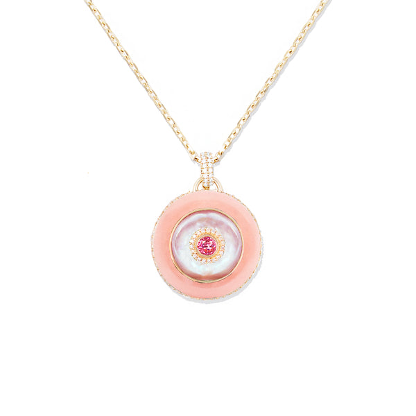 Evolve Stone Inlay Disk Pendant Necklace - Pink