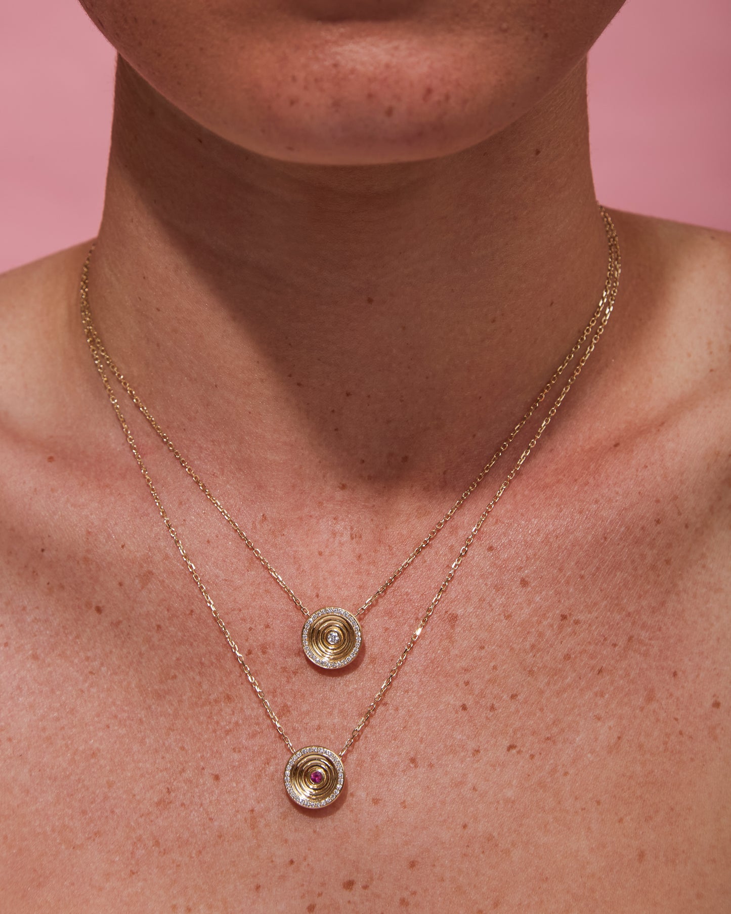 Revel Small Dimensional Pendant - Pink Sapphire & Diamond