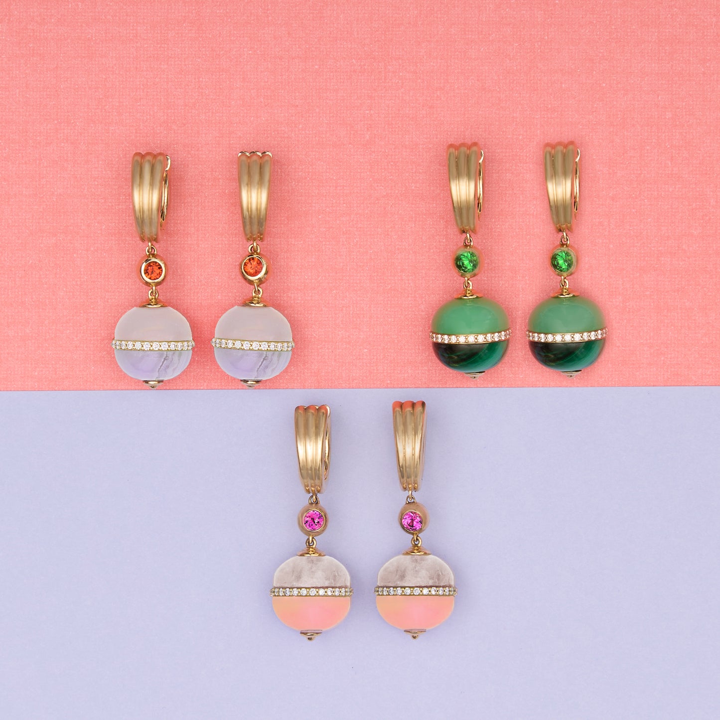 Revel Inlay Bobble Earring - Malachite, Chrysoprase, Tsavorite & Diamond