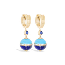 Load image into Gallery viewer, Revel Inlay Bobble Earring - Lapis, Turquoise, Blue Sapphire & Diamond