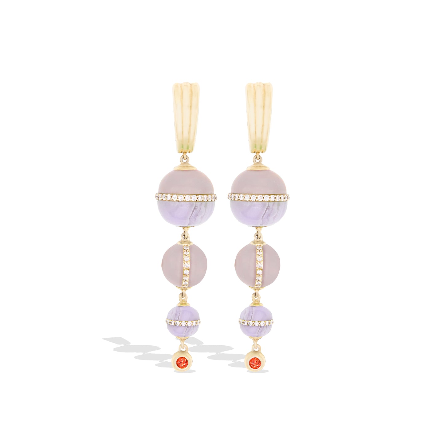 Revel Inlay Bobble Chandelier Earring - Blue Lace Agate, Chalcedony, Sapphire & Diamond