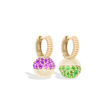 Load image into Gallery viewer, Revel Mini Bobble Huggie - Tsavorite & Rhodolite Garnet