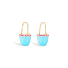 Load image into Gallery viewer, Found Cap Huggie Earring - Turquoise & Pink Sapphire