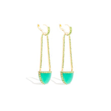 Load image into Gallery viewer, Found Cap Chandelier Earring with Stone - Chrysoprase & Tsavorite