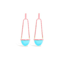 Load image into Gallery viewer, Found Cap Chandelier Earring with Stone - Turquoise & Pink Sapphire