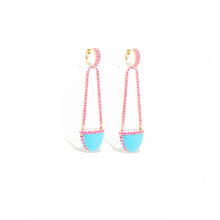 Load image into Gallery viewer, Found Cap Chandelier Earring with Stone - Turquoise & Pink Sapphire