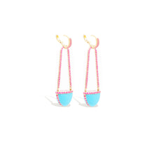 Load image into Gallery viewer, Found Cap Chandelier Earring with Stone - Turquoise & Pink Sapphire