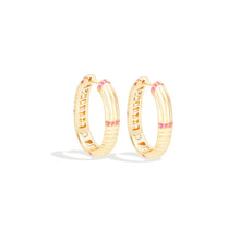 Load image into Gallery viewer, Found Ribbed Oval Hoop Earring - Pink Sapphire