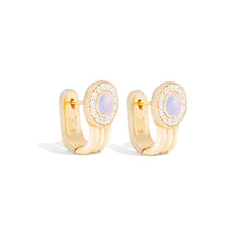 Load image into Gallery viewer, Found Cabochon Huggie - Rainbow Moonstone & Diamond