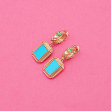Load image into Gallery viewer, Spark Emerald Cut Drop Huggie - Turquoise & Emerald