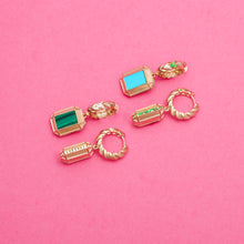 Load image into Gallery viewer, Spark Emerald Cut Drop Huggie - Malachite & Diamond