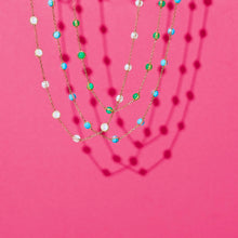 Load image into Gallery viewer, Found Cabochon Station Necklace - Rainbow Moonstone & Diamond