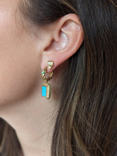 Load image into Gallery viewer, Spark Emerald Cut Drop Huggie - Turquoise & Emerald