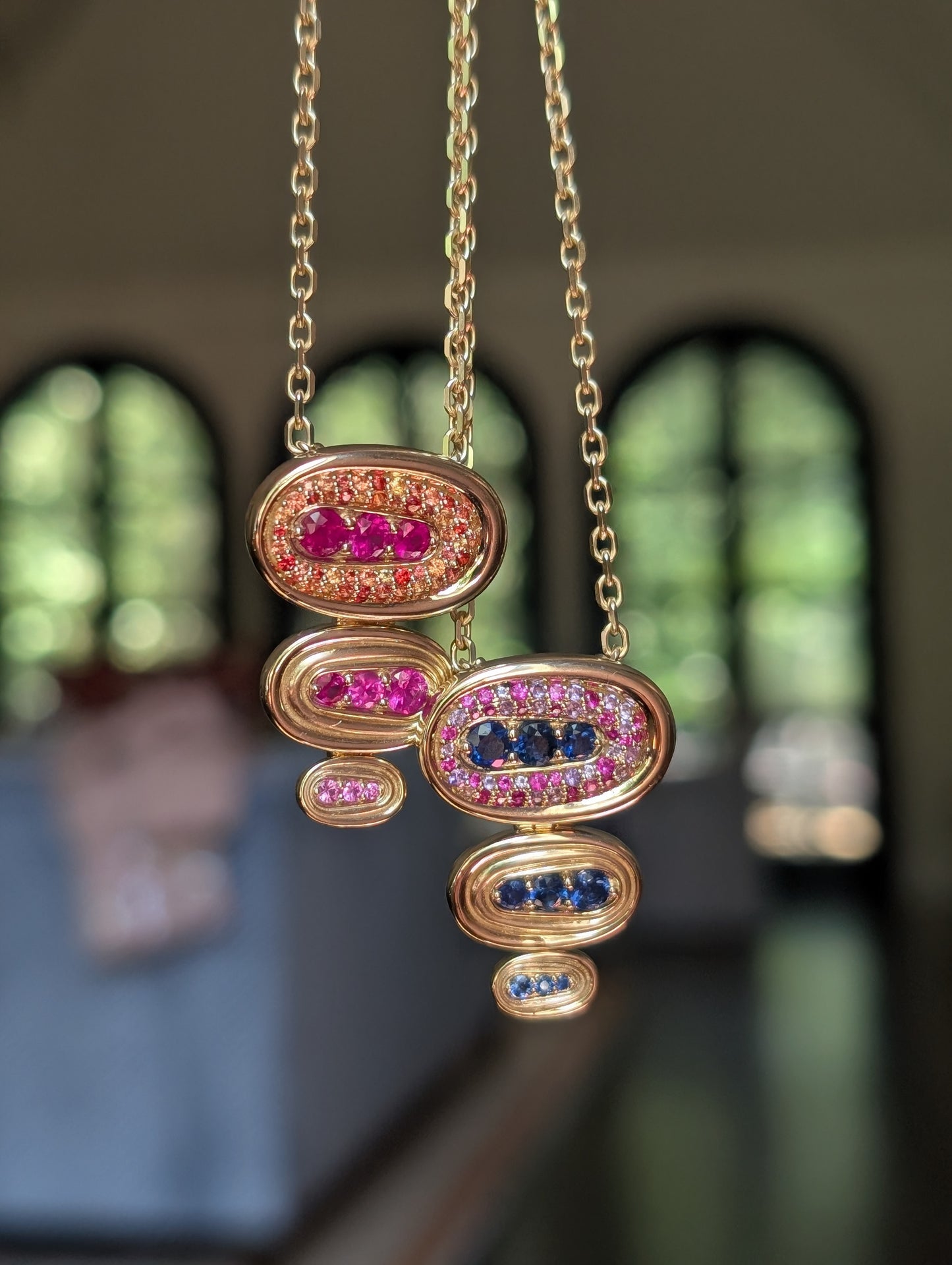 Found Large Nest Pendant Necklace - Blue & Pink Sapphire, Amethyst