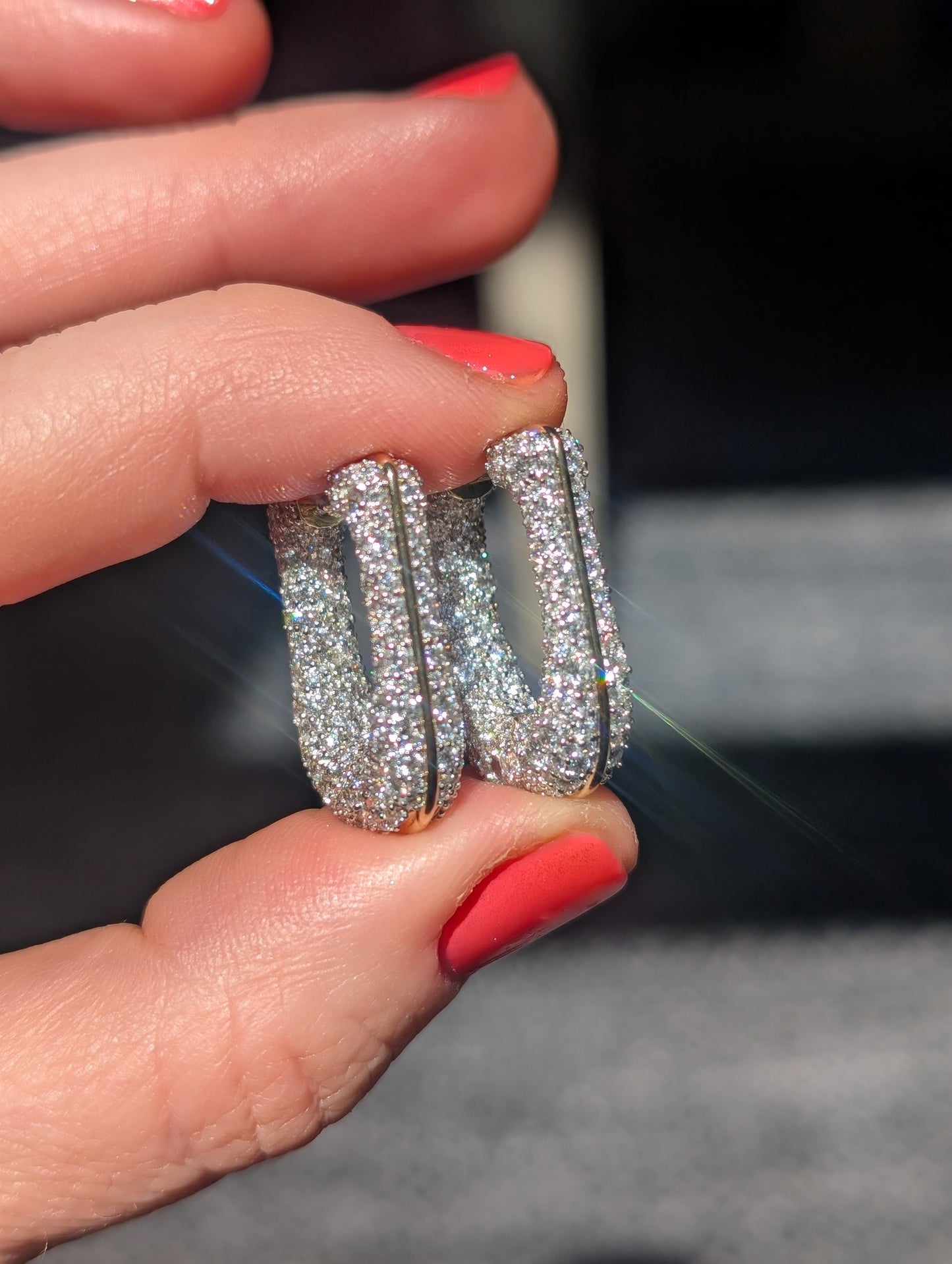Found Pave Rib Curve Hoop Earring - Diamond