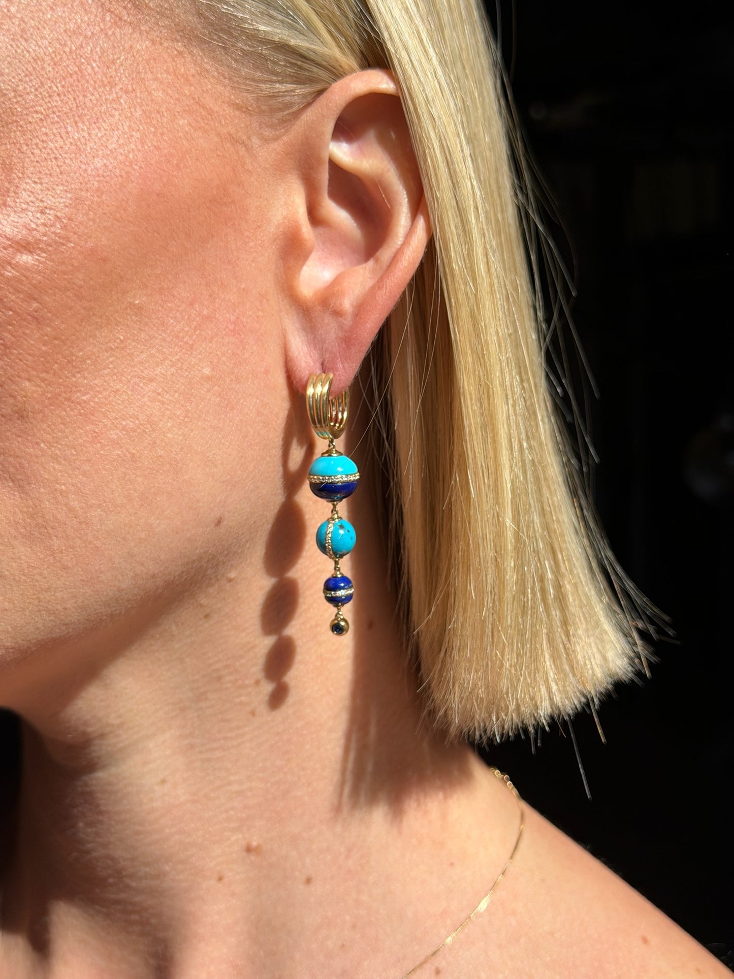 Revel Inlay Bobble Chandelier Earring - Malachite, Chrysoprase, Tsavorite & Diamond