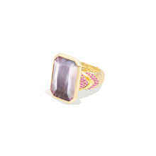 Load image into Gallery viewer, Spark Chevron Emerald Cut Cocktail Ring - Black Mother of Pearl & Pink Sapphire