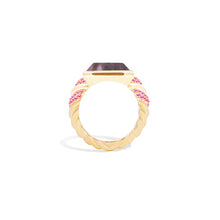 Load image into Gallery viewer, Spark Chevron Emerald Cut Cocktail Ring - Black Mother of Pearl & Pink Sapphire