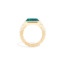 Load image into Gallery viewer, Spark Chevron Emerald Cut Cocktail Ring - Malachite & Diamond