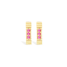 Load image into Gallery viewer, Spark Octagon Huggie - Pink Sapphire