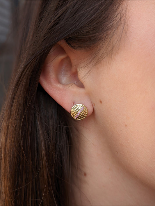 Found Ribbed Stud Earring - Tsavorite