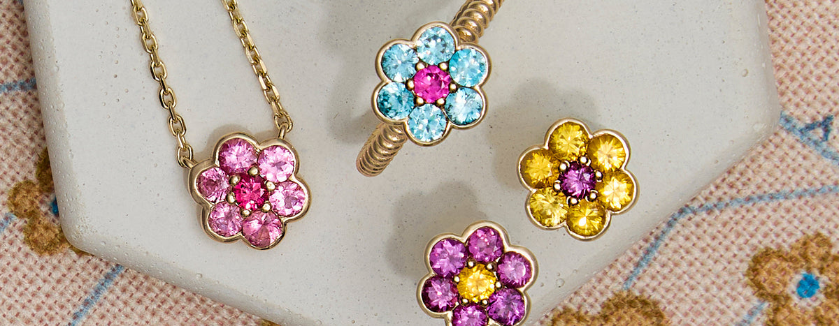 Jenny's Favorite Blooms - a flower ring, stud earrings and pendant necklace