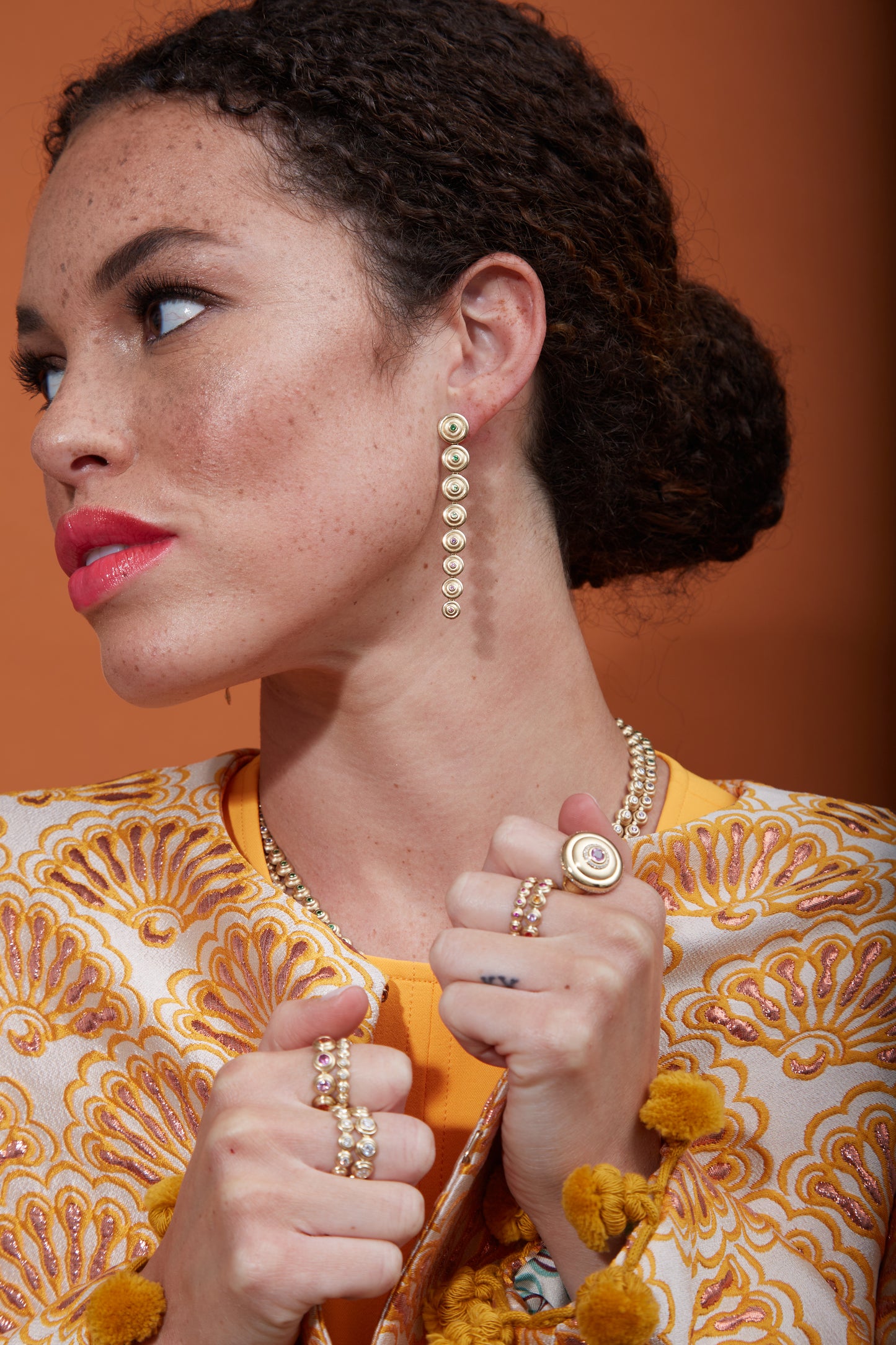 Evolve Shoulder Duster Earring - Garnet, Sapphire, Amethyst & Tsavorite
