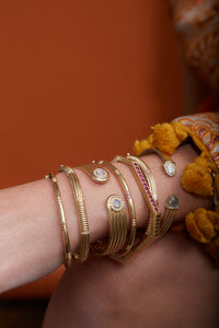 Found Cap Cuff Bracelet - Rainbow Moonstone & Diamond