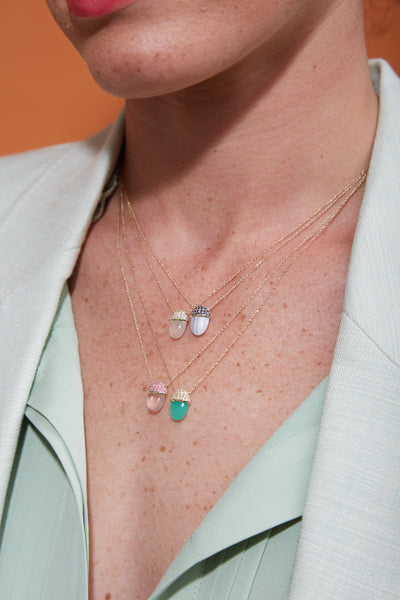 Found Cap Pendant Necklace - Rainbow Moonstone & Diamond