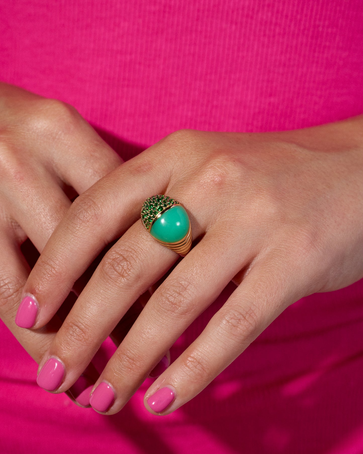 Found Cap Cocktail Ring - Chrysoprase & Tsavorite