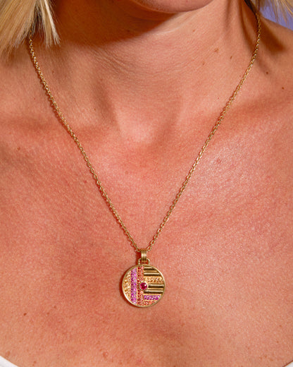 Found Large Disk Pendant Necklace - Pink, Orange & Yellow Sapphire