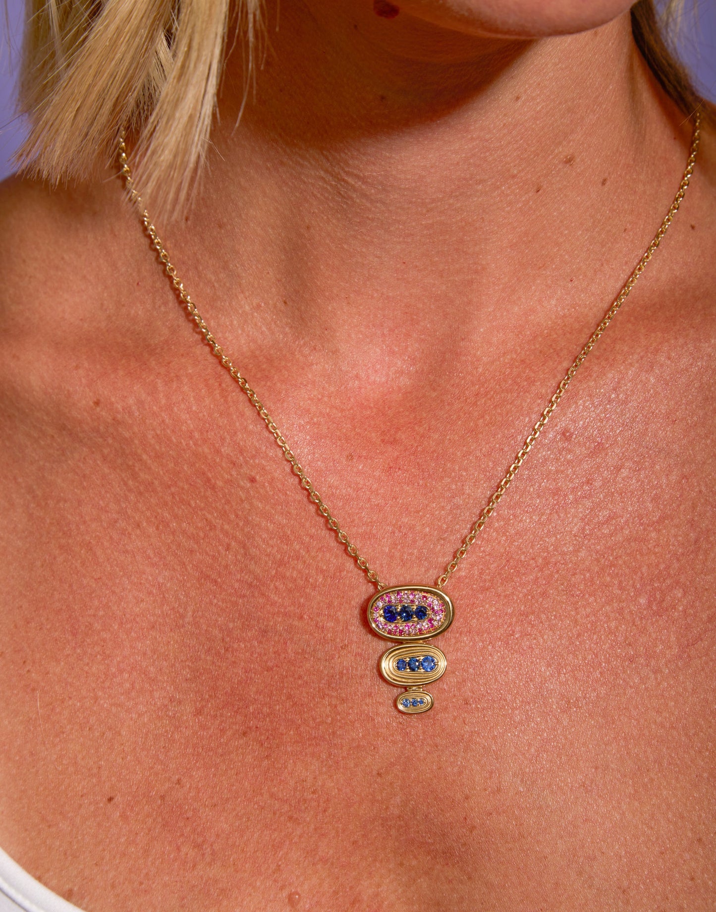 Found Large Nest Pendant Necklace - Blue & Pink Sapphire, Amethyst