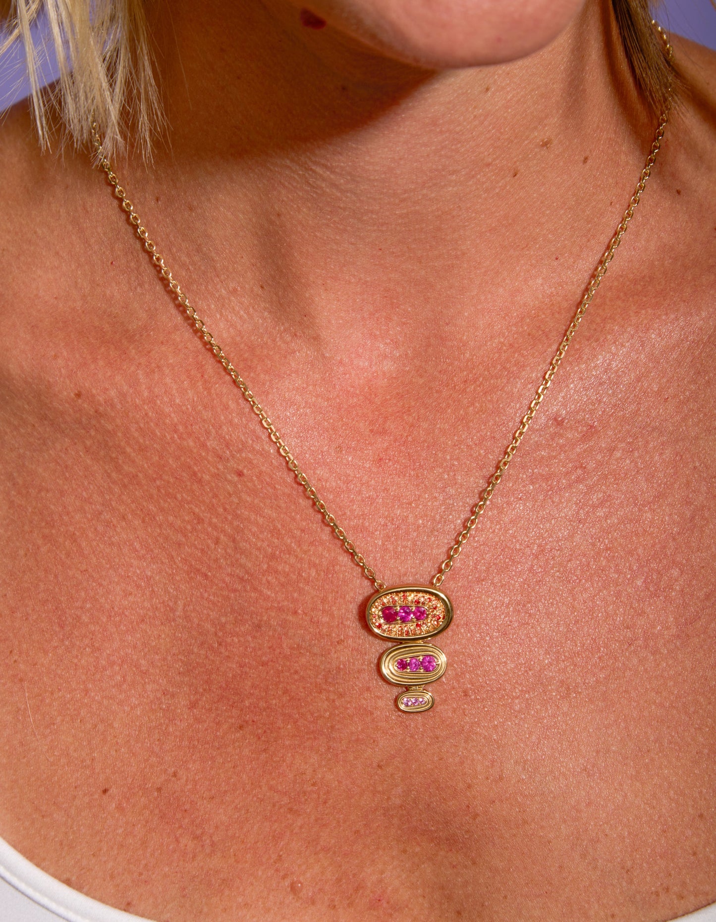 Found Large Nest Pendant Necklace - Pink, Orange & Yellow Sapphire