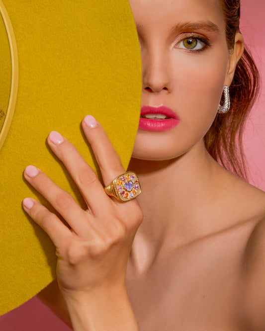 Found Pave Rib Curve Hoop Earring - Pink Sapphire