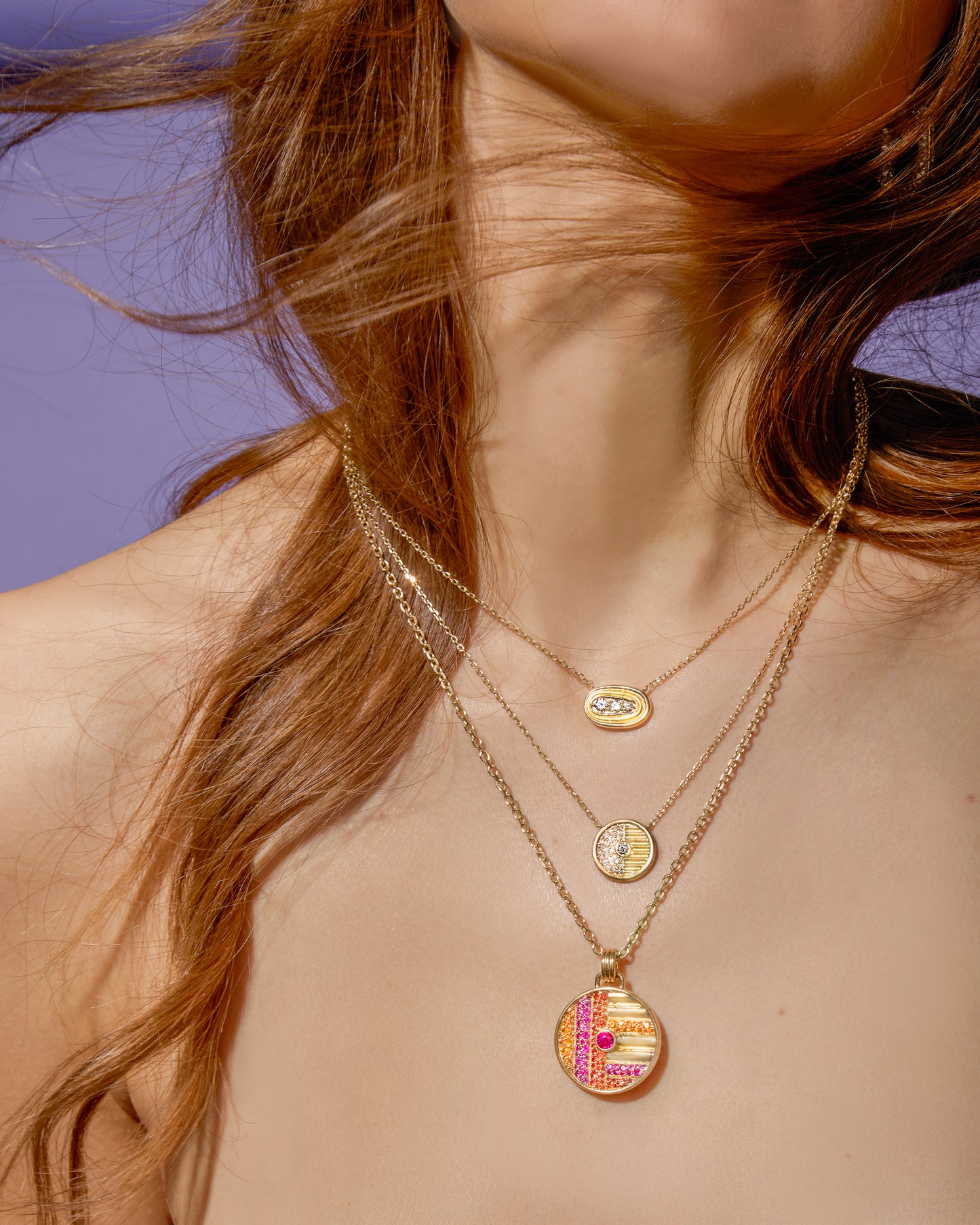 Found Small Disk Pendant Necklace - Pink & Orange Sapphire