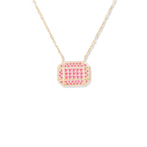 Spark Emerald Cut Charm Necklace - Pink Sapphire