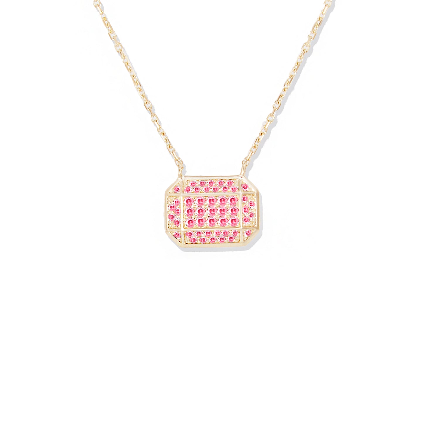 Spark Emerald Cut Charm Necklace - Pink Sapphire