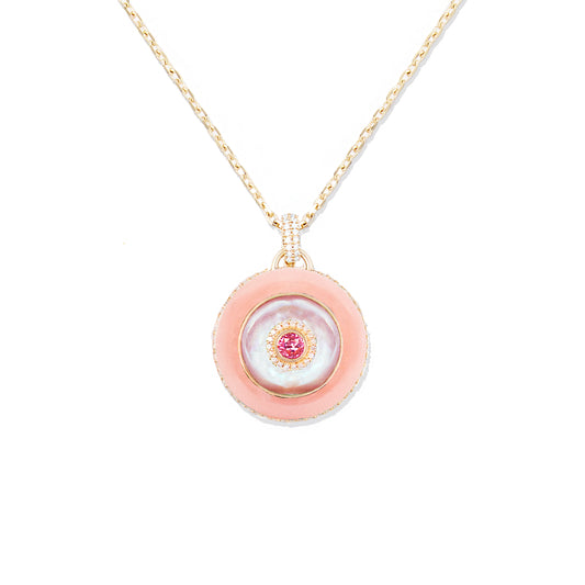 Evolve Stone Inlay Disk Pendant Necklace - Pink