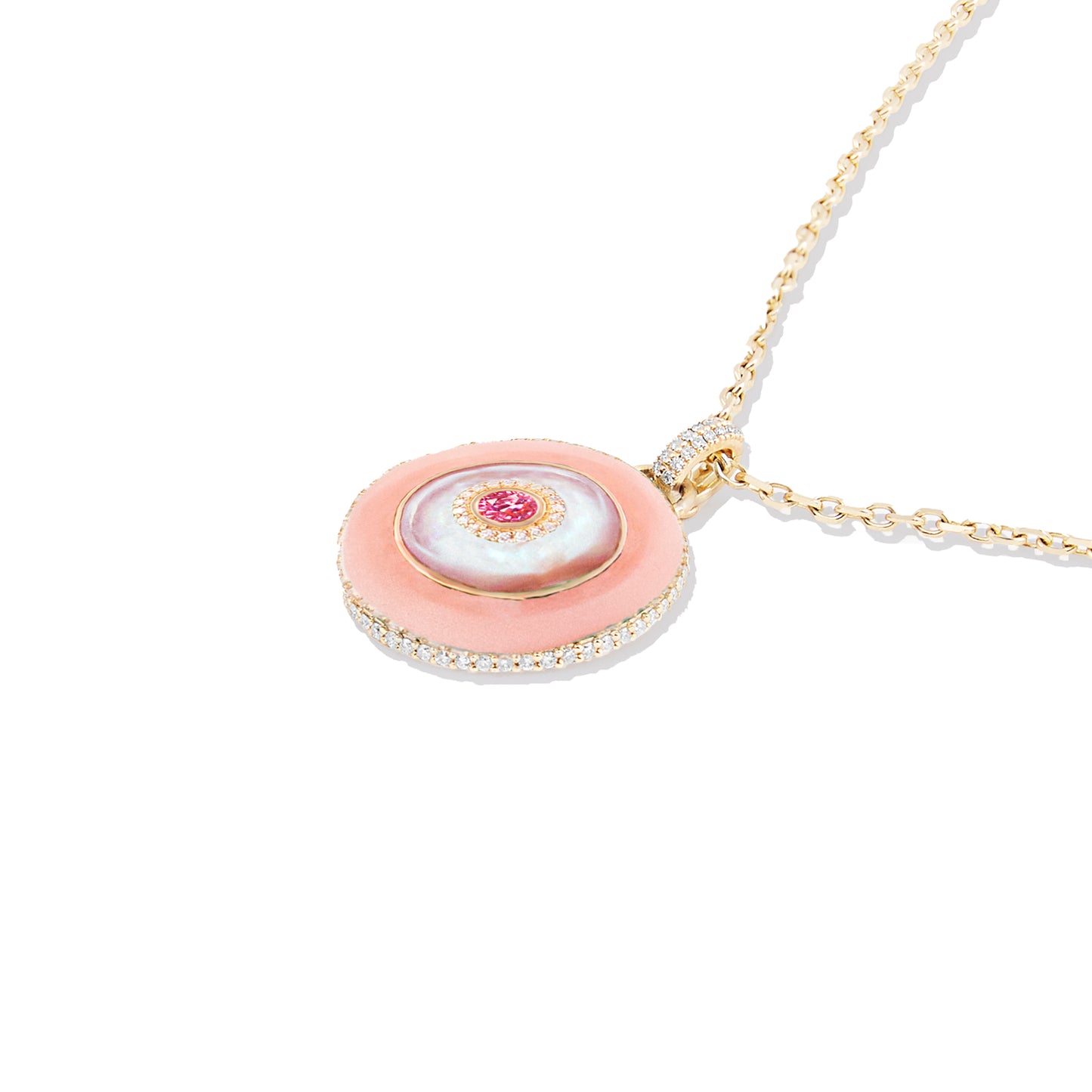 Evolve Stone Inlay Disk Pendant Necklace - Pink