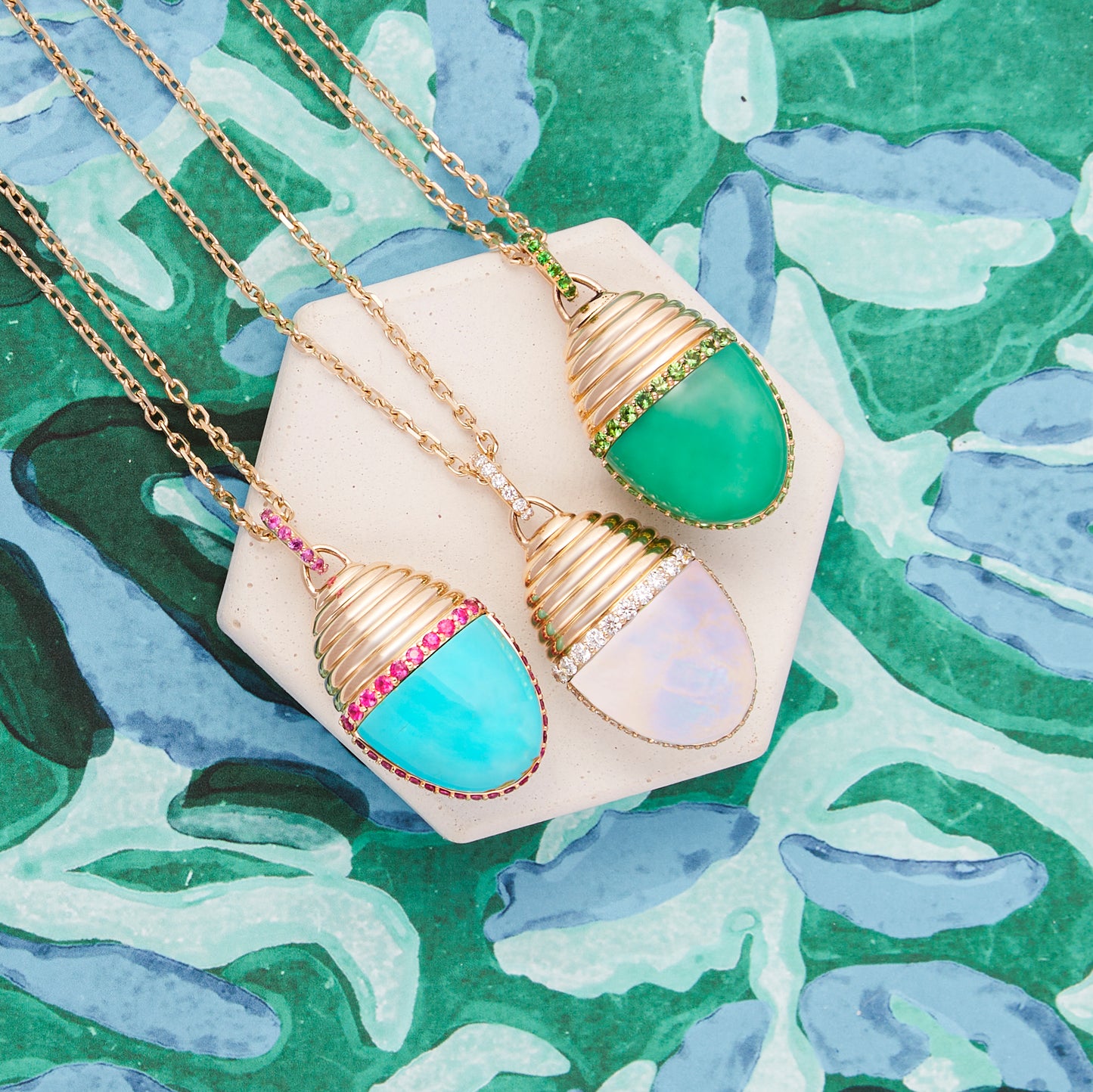 Found Large Cap Pendant Necklace - Turquoise & Pink Sapphire