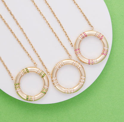 Crew Large Circle Pendant Necklace - Pink Sapphire & Diamond