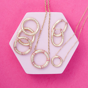 Crew Small Circle Pendant Necklace - Pink Sapphire & Diamond