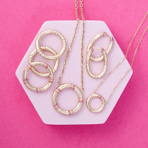 The Crew Small Circle Pendant Necklace - Pink Sapphire & Diamond