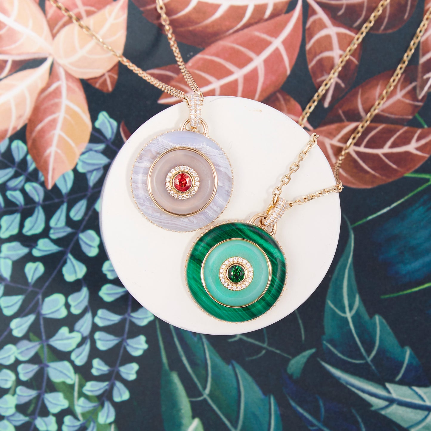 Evolve Stone Inlay Disk Pendant Necklace - Purple/Orange