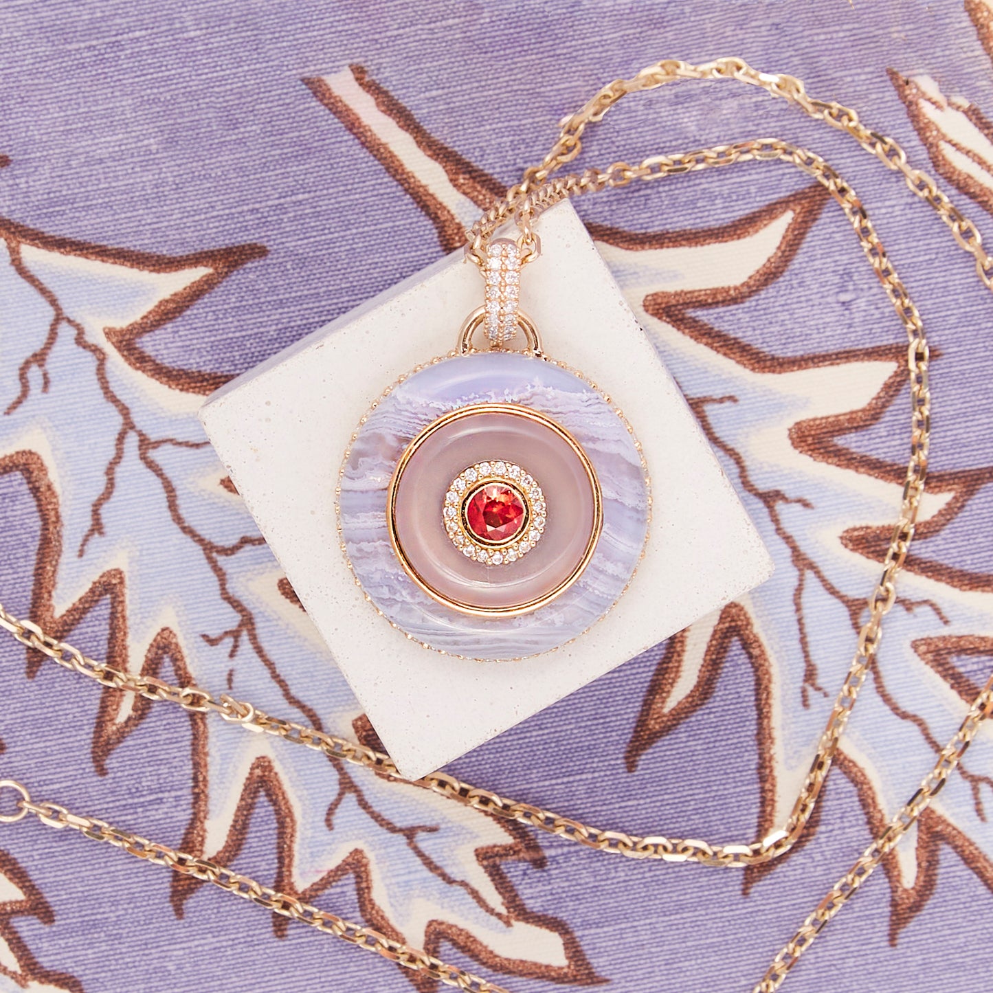 Evolve Stone Inlay Disk Pendant Necklace - Purple/Orange
