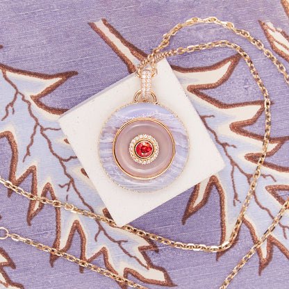 Evolve Stone Inlay Disk Pendant Necklace - Purple/Orange