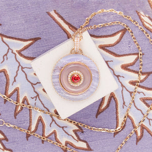Evolve Stone Inlay Disk Pendant Necklace - Purple/Orange