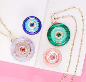 Evolve Stone Inlay Disk Pendant Necklace - Purple/Orange